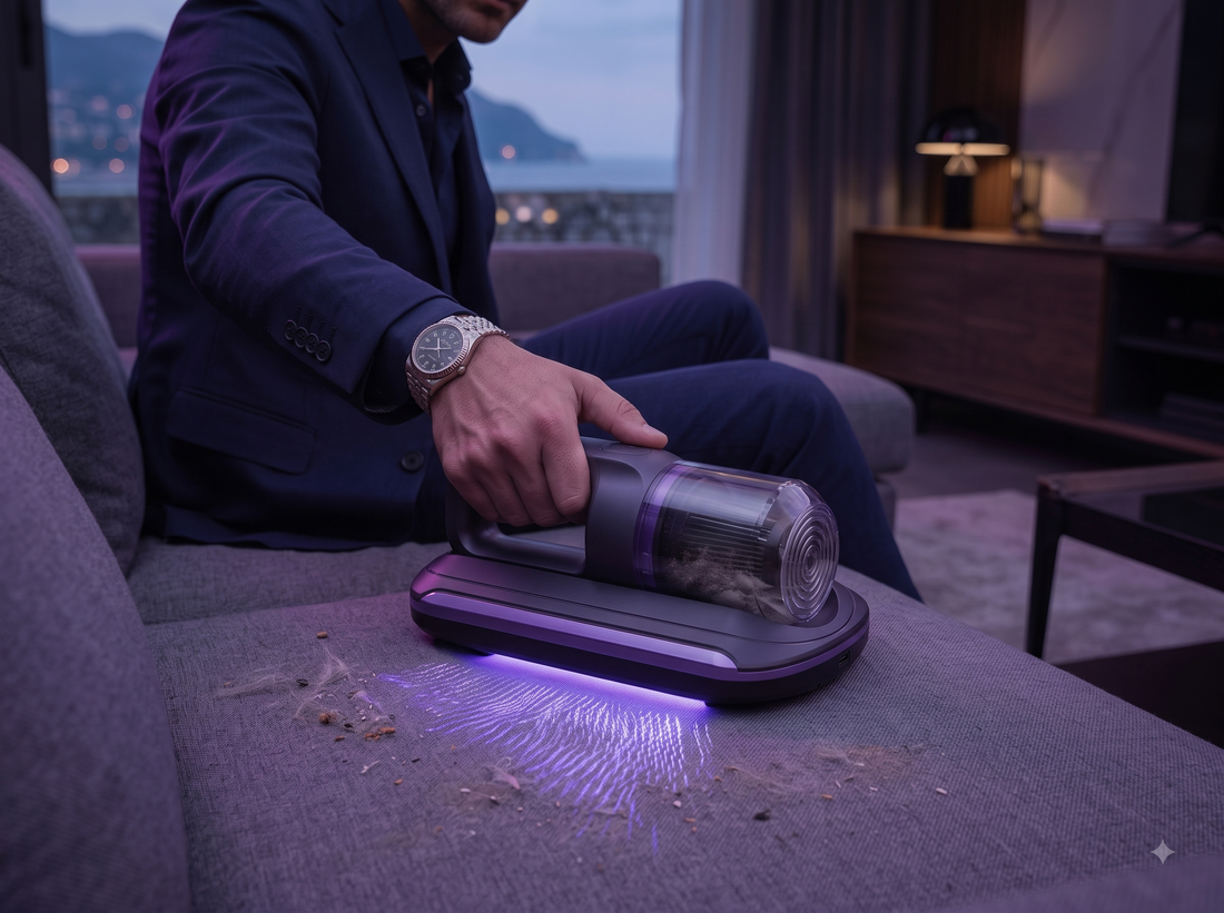 PureBed UV Pro lifting dust from a mattress