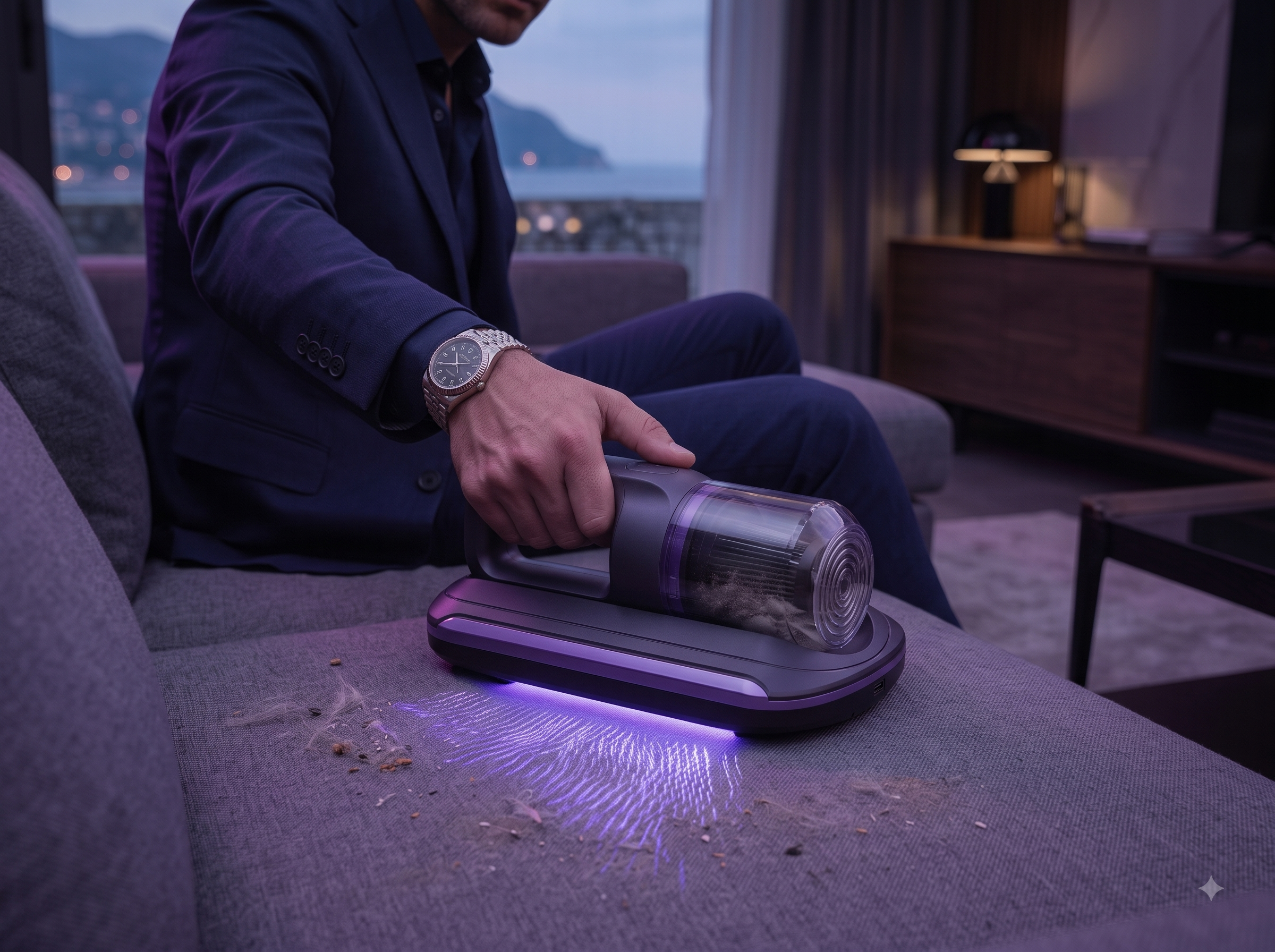 PureBed UV Pro lifting dust from a mattress
