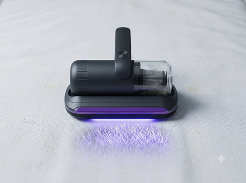 PureBed UV Pro on mattress with UV-C light glowing